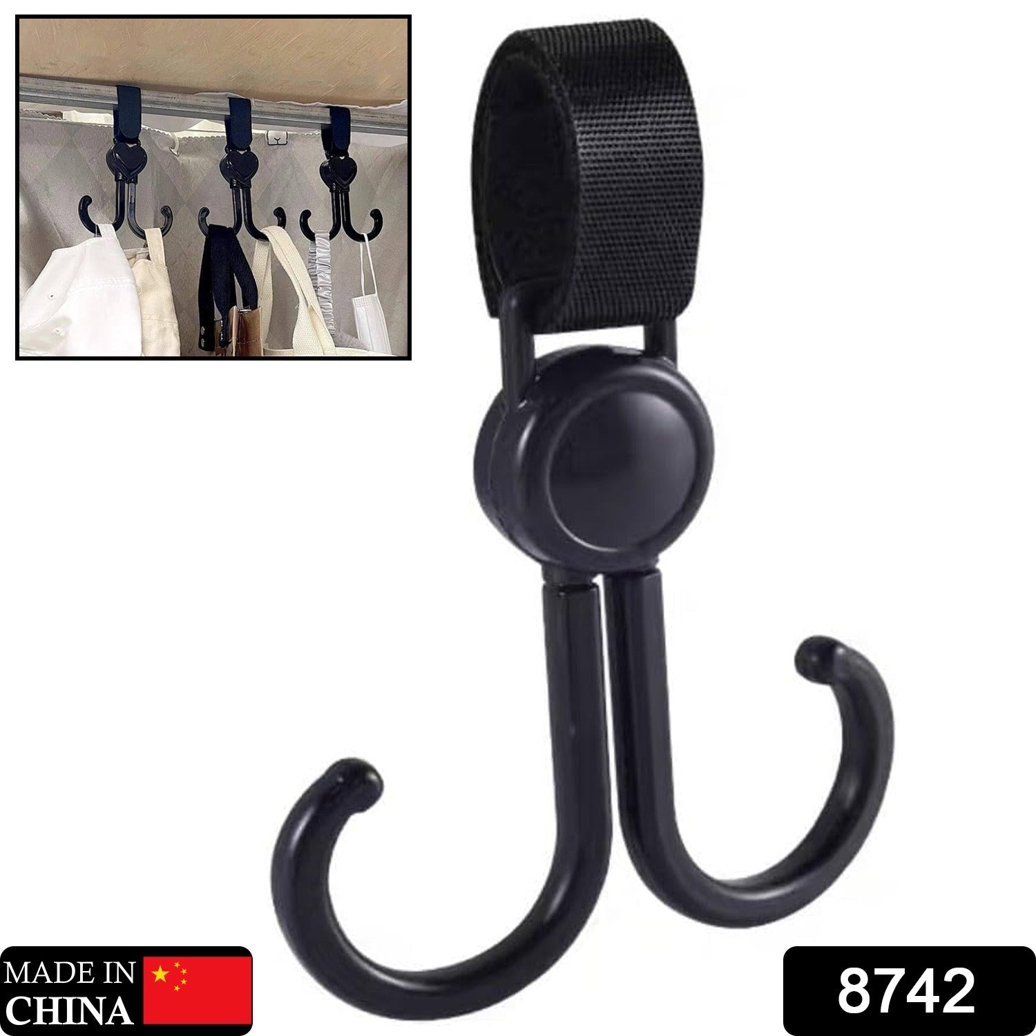 8742 Multi-Purpose Strong Pushchair Hook Clip Baby Carriage Hook 360Degree Rotating Black Stroller Clip for Hanging Bag, Baby Carriage Hook for Cars, Wheelchairs, Walking Aids, Bicycles, Shopping Trolley, Bicycles (1 Pc) 8742 Multi-Purpose Strong Pushchair Hook Clip Baby Carriage Hook 360Degree Rotating Black Stroller Clip for Hanging Bag, Baby Carriage Hook for Cars, Wheelchairs, Walking Aids, Bicycles, Shopping Trolley, Bicycles (1 Pc)